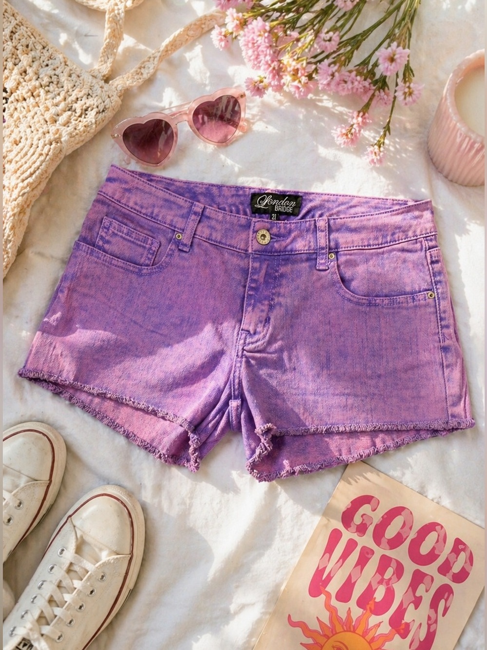 Purple Acid Wash Denim Cutoff Shorts | High Rise | Festival Y2K